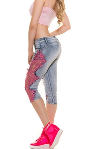 SZ60124-3 Women Patchwork Lace Floral Jeans Hollow Out Casual Denim Pencil Pants